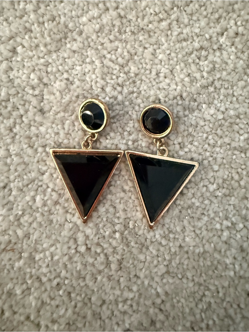 Gold-Trim Black Triangle Drop Earrings - Women Jewelry